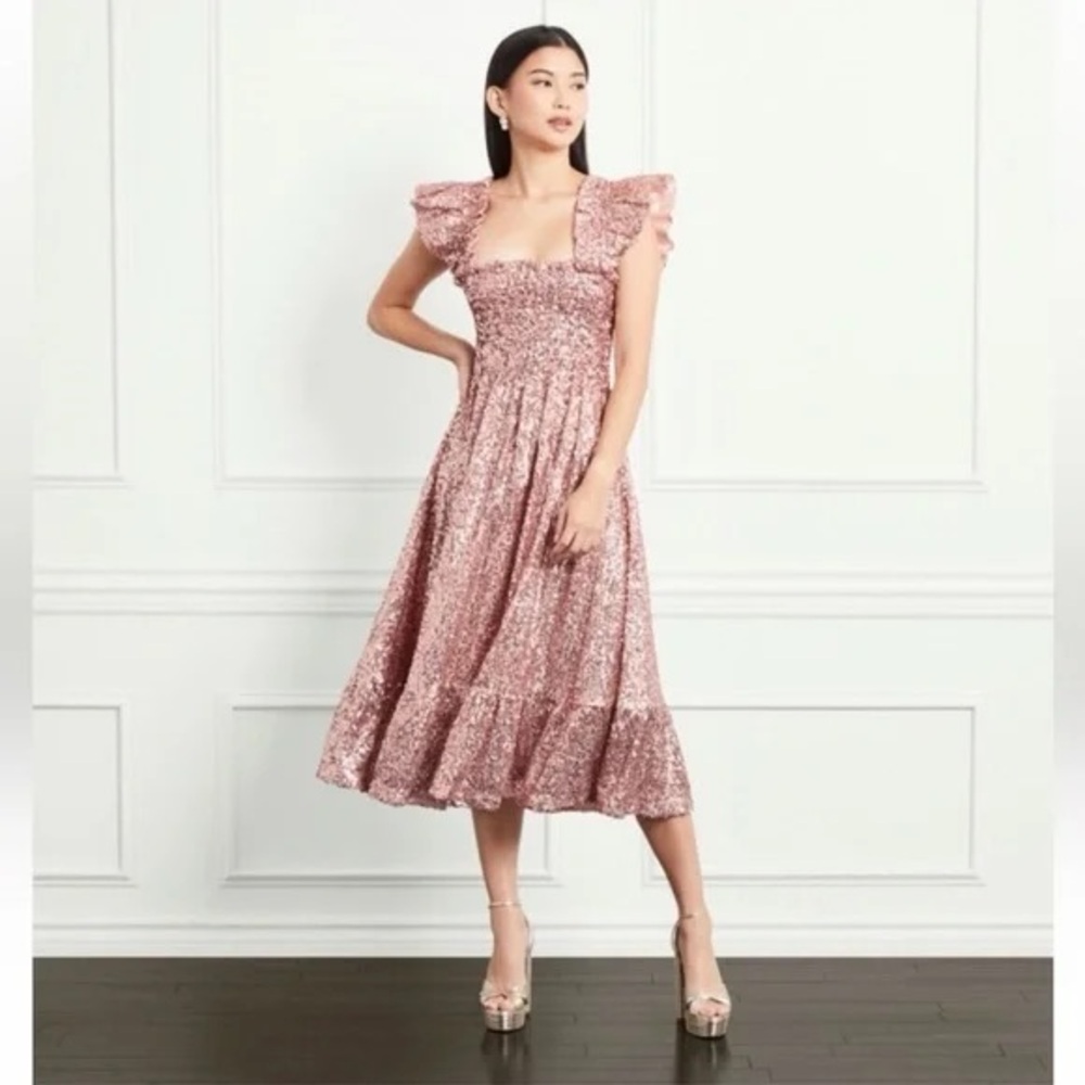 ISO Hill House Sequin Ellie Nap Dress in Rose Gold size Small